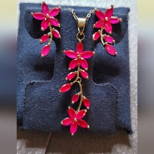 Sterling Silver Ruby floral set